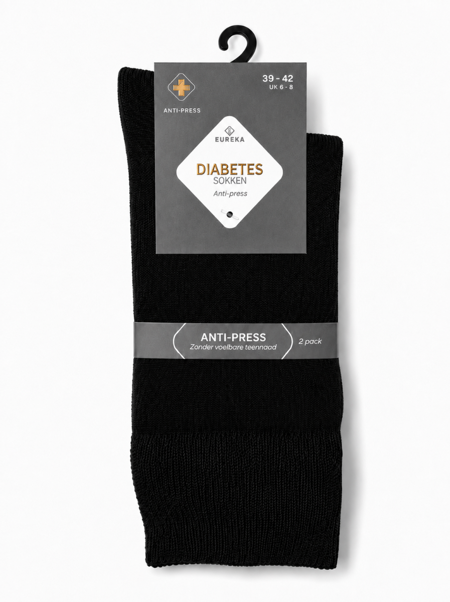Unisex diabetes sokken dun - Black - 39-42 - 2 paar