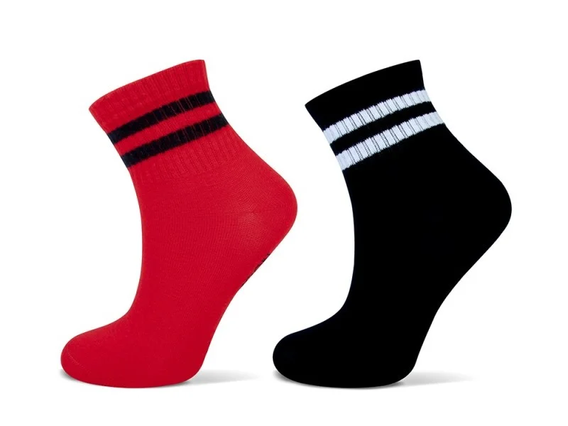 Shortsock YM sport strepen 2-pack rood en black | sokken online