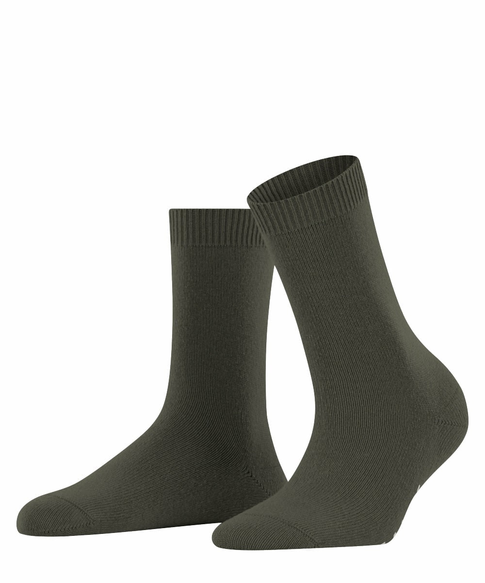 FALKE Cosy Wool zonder motief zacht dik winter warm ondoorzichtig halfhoog comfortabel  Merinowol Kasjmier Groen Dames sokken - Maat 35-38