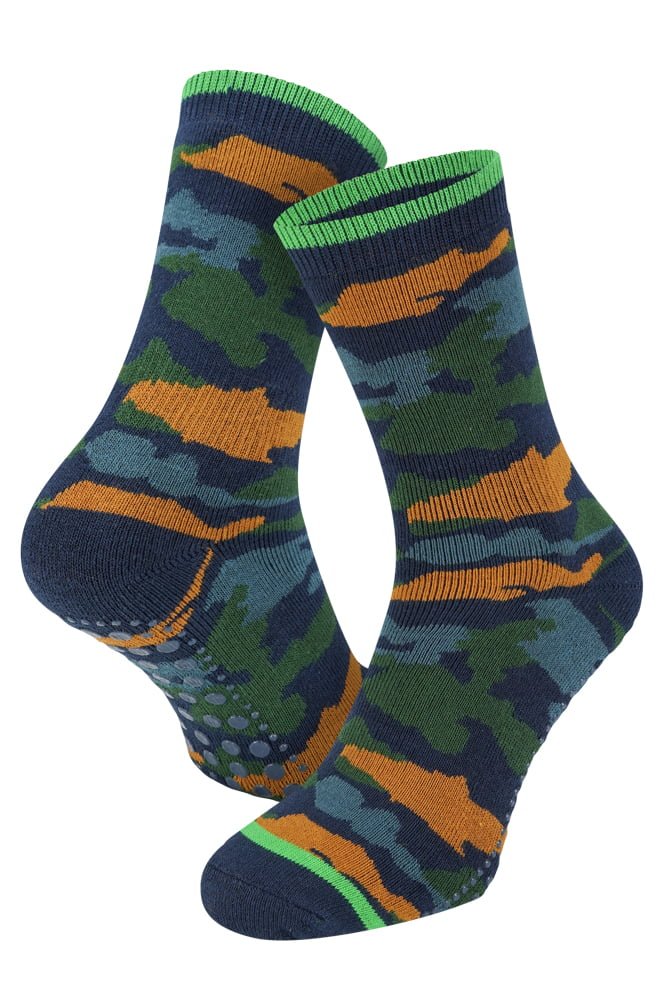 Anti slip sokken voor kinderen - katoenen huissokken – stevige antislip noppen – camouflage kleuren - maat 31/34