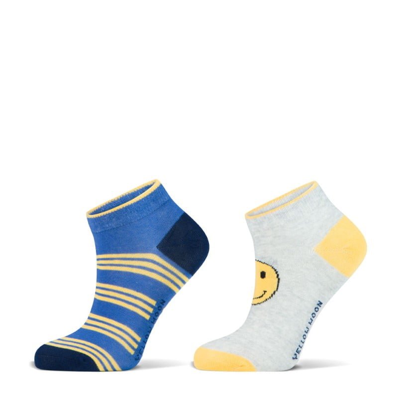 2 paar sneakersokken - Smiley - Grijs/Blauw - Maat 31-34