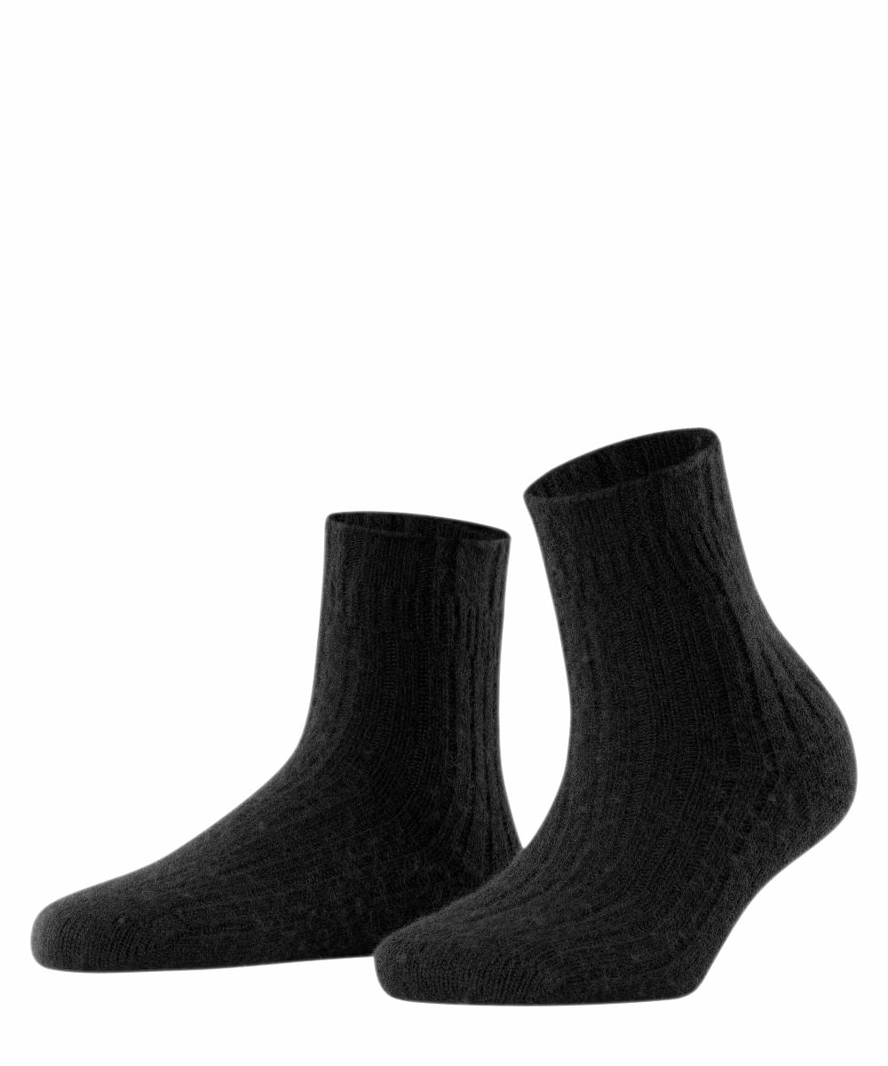 FALKE Bedsock Rib Versterkte patroonloze cottage sokken ademend zacht en houdt de huid warm in bed Merinowol Kasjmier Zwart Dames sokken - Maat 35-38