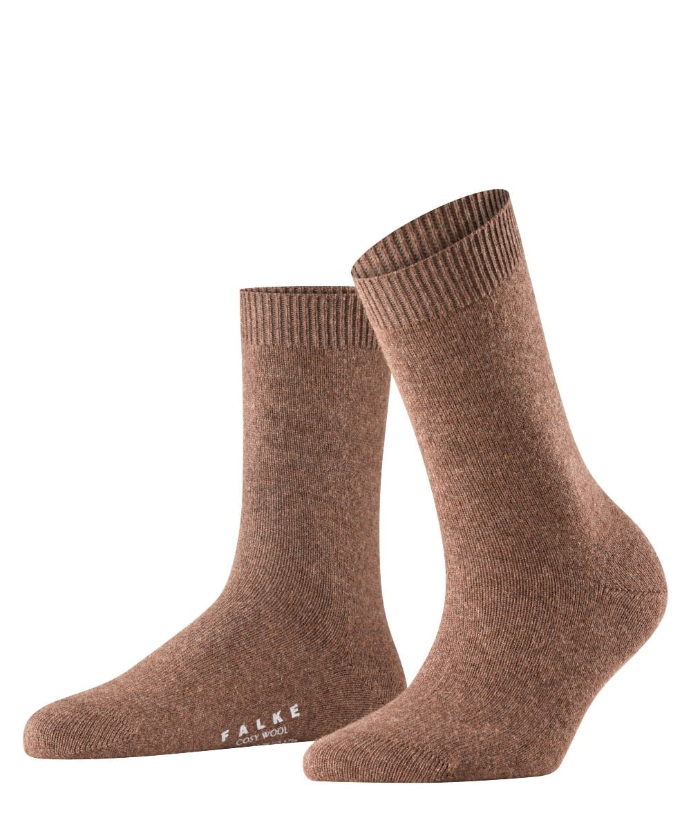 FALKE Cosy Wool zonder motief zacht dik winter warm ondoorzichtig halfhoog comfortabel  Merinowol Kasjmier Bruin Unisex sokken - Maat 39-42