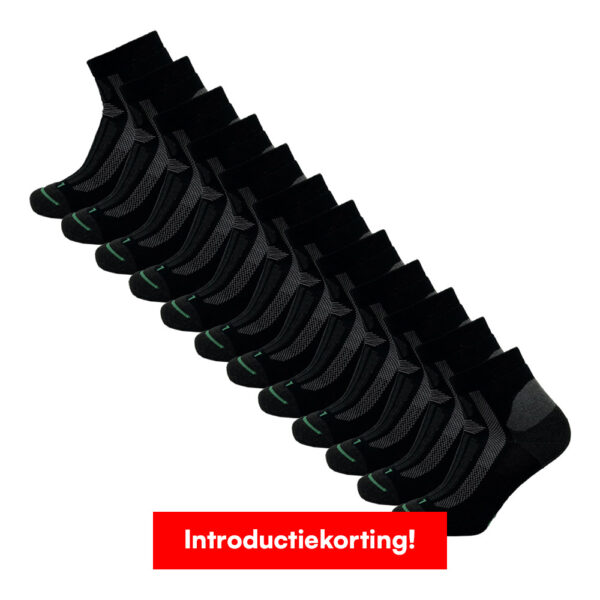 Sokken Online-10cel-quarter-werksokken-zwart-12-paar-korting